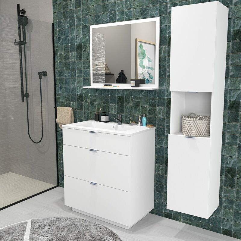 Le Quai Des Affaires - Meuble sous-vasque marbella 80 cm + vasque + miroir + colonne / Blanc/