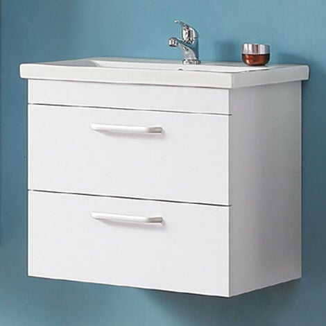 Meuble sous vasque meuble lave-mains à suspendre avec lavabo en céramique meuble de rangement pour salle de bain blanc avec 2 tiroirs 60cm