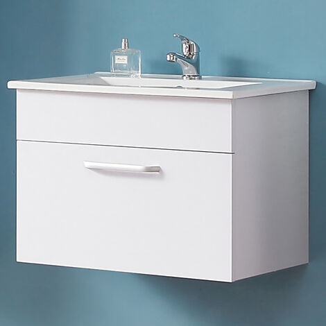 Meuble sous vasque meuble lave-mains à suspendre avec lavabo en céramiquemeuble de rangement pour salle de bain blanc avec 1 tiroir 60cm