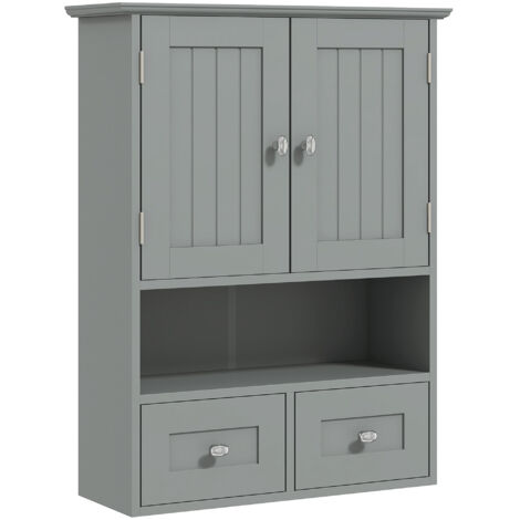 Meuble sous-vasque mural salle de bain portes 2 tiroirs gris 50,8x17,8x66 cm rangement lavabo gain de place