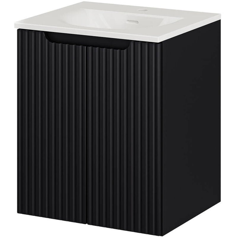 [en.casa] - Meuble sous-vasque newport avec lavabo 50 x 57 x 39 cm noir rainuré blanc brillant