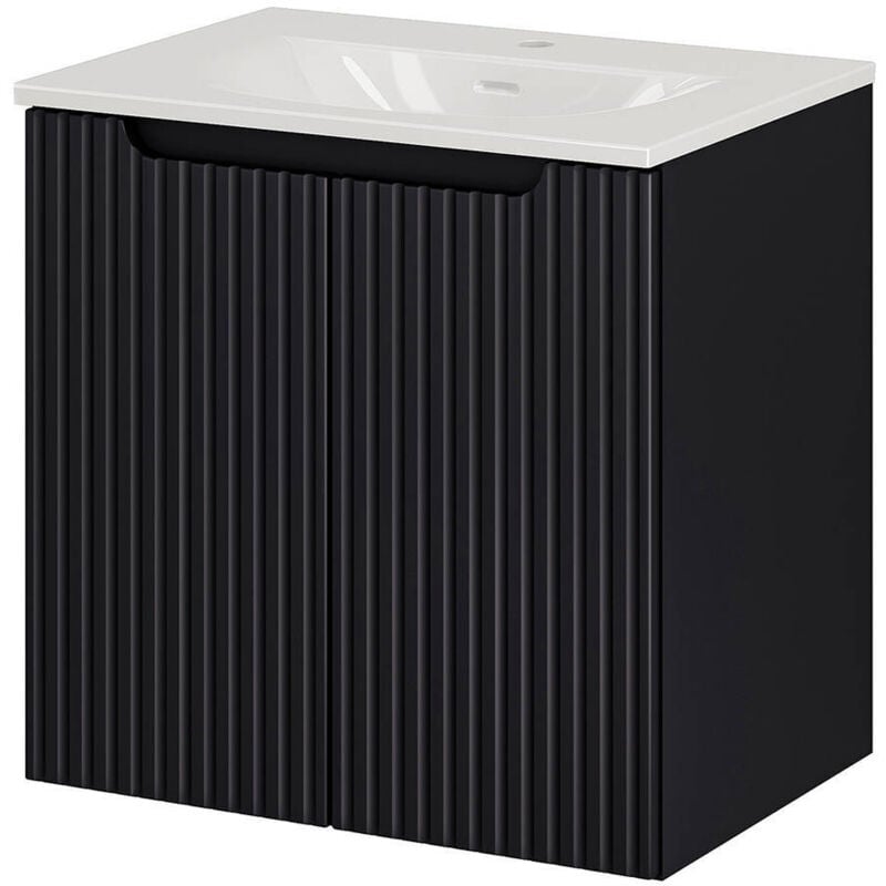 [en.casa] - Meuble sous-vasque newport avec lavabo 60 x 57 x 39 cm noir rainuré