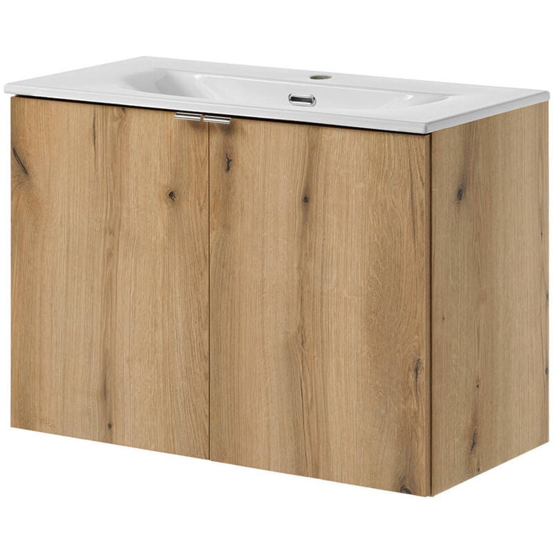 [en.casa] - Meuble sous-vasque newport avec lavabo 80 x 57 x 39 cm effet chêne