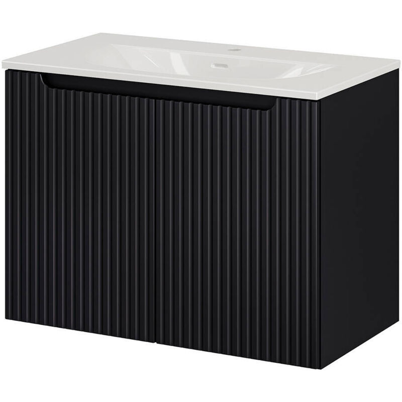 [en.casa] - Meuble sous-vasque newport avec lavabo 80 x 57 x 39 cm noir rainuré