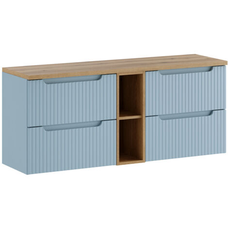 Meuble sous vasque NOVA DENIM 140 cm avec l'étagère - extension et plan chêne