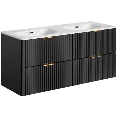 Meuble sous vasque NOXERA 120 cm – Noir mat – Double vasque encastrée + siphons