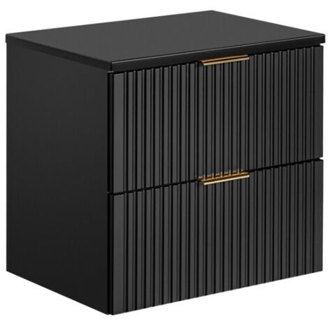 Meuble sous vasque NOXERA 60 cm – Noir mat – 2 tiroirs + plan vasque