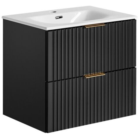 Meuble sous vasque NOXERA 60 cm – Noir mat – Vasque encastrée + siphon