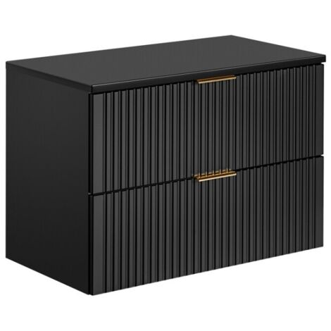 Meuble sous vasque NOXERA 80 cm – Noir mat – 2 tiroirs + plan vasque