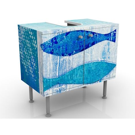 Meuble sous vasque Poissons dans le bleu - Dimension: 55cm x 60cm