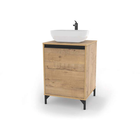 Meuble sous vasque pour salle de bain coloris Chêne doré (sans lavabo) - Longueur 53 x Hauteur 77,5 x Profondeur 51 cm