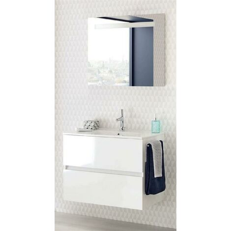 Meuble sous-vasque San Nolita 2 tiroirs (100 cm) - Mélaminé - Blanc brillant - Blanc