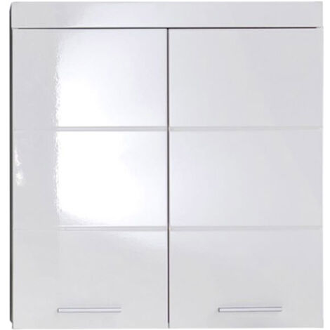 Armoire murale de rangement salle de bain 2 portes – Blanc brillant – Matériaux de haute qualité – Grand espace de rangement élégant – Trendteam