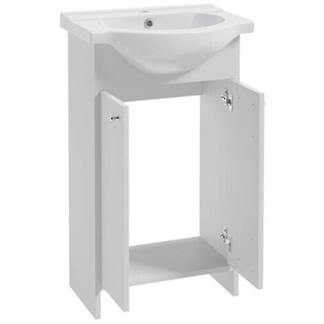 Meuble sous vasque simple 50 cm avec lavabo céramique – Blanc – Hauteur 83 cm – Profondeur 30 cm – Design moderne compact