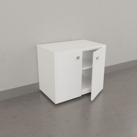 Meuble bas de salle de bain sur roulettes 70 cm – Blanc brillant – Portes pivotantes avec amortisseur – Étagère intérieure – Fabrication Portugal – Creazur