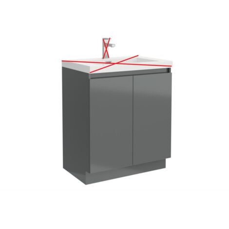 Meuble sous vasque simple 70cm – 2 portes en panneau de particules gris laqué – Tiroir métal avec ouverture totale – Installation au sol – Alterna