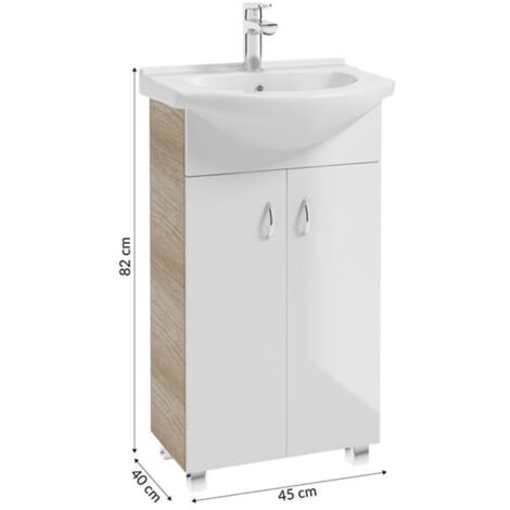 Meuble sous vasque simple 85x50cm – Vasque en céramique – Chêne monumental – Hauteur 86cm – Installation à monter soi-même
