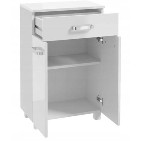 Meuble sous vasque simple blanc brillant 50x78 cm – Panneau laqué avec 1 tiroir – Design élégant pour salle de bain moderne