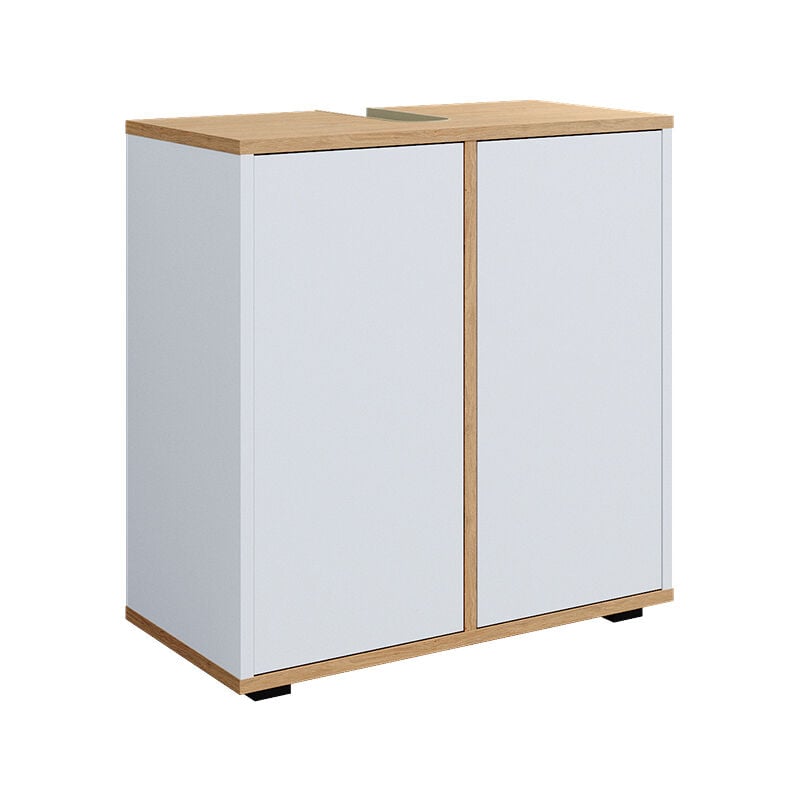 Vicco - Meuble sous vasque simple Didi, Blanc/Artisan, 60 x 62 cm avec 2 portes