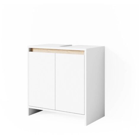 Vicco – Meuble sous vasque simple 58 x 60 cm – Blanc/Sonoma – Panneau de particules 16 mm – Revêtement mélamine – Design moderne avec rangement optimisé