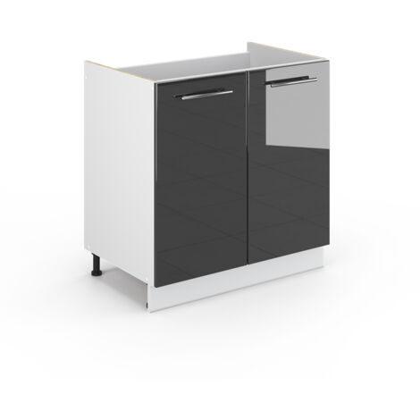 Meuble sous vasque simple Fame-Line, Anthracite Haute brillance, 80 x 81.6 cm sans plan de travail, Vicco