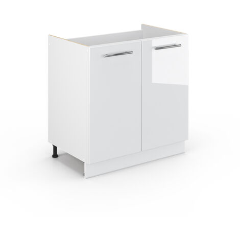 Meuble sous vasque simple Fame-Line, Blanc Haute brillance, 80 x 81.6 cm sans plan de travail, Vicco