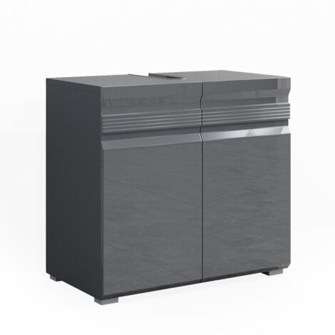Vicco – Meuble sous vasque simple anthracite 60 x 56 x 34 cm – Panneau de particules 16 mm – Revêtement mélamine – Design épuré sans poignées