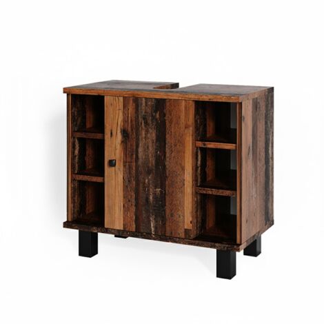 Vicco – Meuble sous vasque simple Fynn 60 x 54 cm – Bois antique – 6 étagères ouvertes – Espace pour siphon – Installation facile