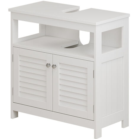 Vicco – Meuble sous vasque simple 60 x 60 cm – 2 portes – Compartiment ouvert – MDF blanc – Montage simple avec matériel inclus
