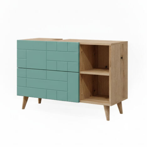 Vicco – Meuble sous vasque simple 90 x 59 cm – Vert menthe – 2 tiroirs – Panneau de particules 16 mm – Fonction 'Push-to-Open'