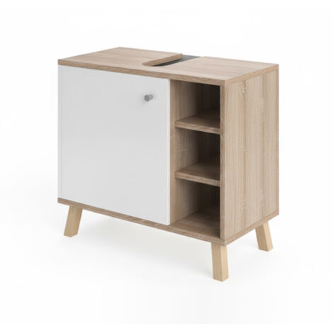 Vicco – Meuble sous vasque simple 60 cm – 3 étagères ouvertes – Panneaux de particules 16 mm – Revêtement résine mélamine – Blanc 54 cm de hauteur