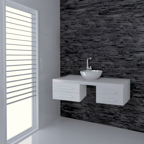 Meuble de salle de bain suspendu 120 cm – Meuble sous vasque blanc – 4 tiroirs – Système Soft Closing – Bois finition blanche – Cedam