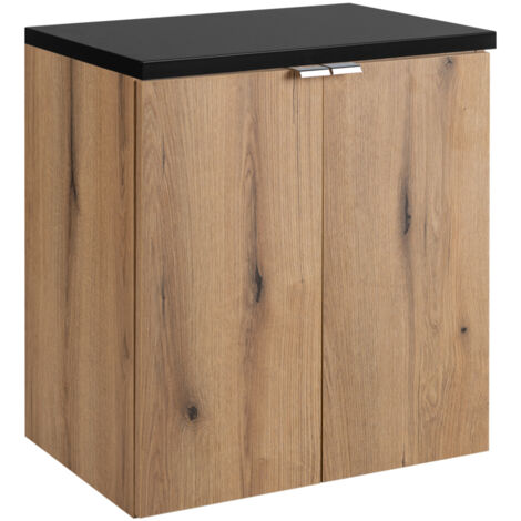 Meuble sous vasque suspendu 2 portes avec le plan noir NOVA OAK 50 CM