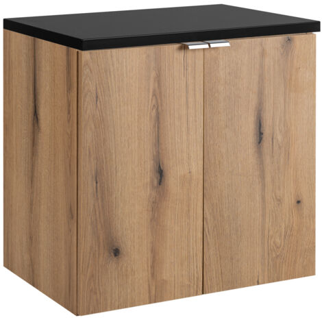 Meuble sous vasque suspendu 2 portes avec le plan noir NOVA OAK 80 CM