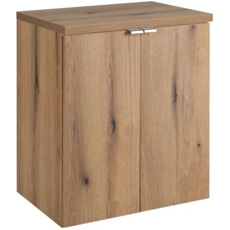 Meuble sous vasque suspendu 2 portes avec le plan NOVA OAK 50 CM en chêne