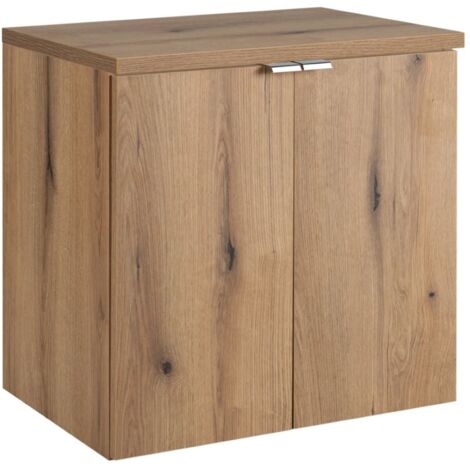 Meuble sous vasque suspendu 2 portes avec le plan NOVA OAK 60 CM en chêne