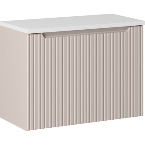 Meuble sous vasque suspendu 2 portes NOVA cachemire 80 cm et le plan blanc