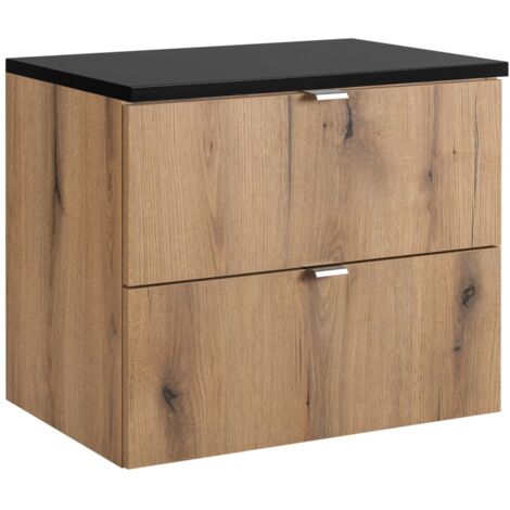 Meuble sous vasque suspendu 2 tiroirs avec le plan noir NOVA OAK 80 CM