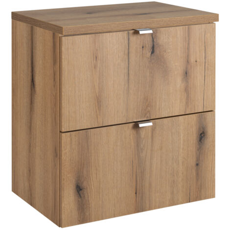 Meuble sous vasque suspendu 2 tiroirs avec le plan NOVA OAK 50 CM en chêne