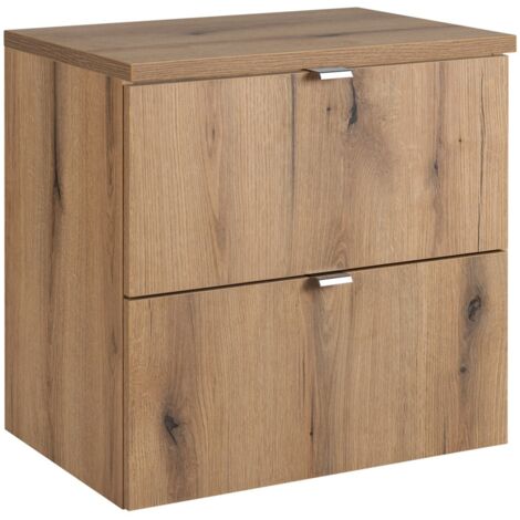 Meuble sous vasque suspendu 2 tiroirs avec le plan NOVA OAK 60 cm en chêne