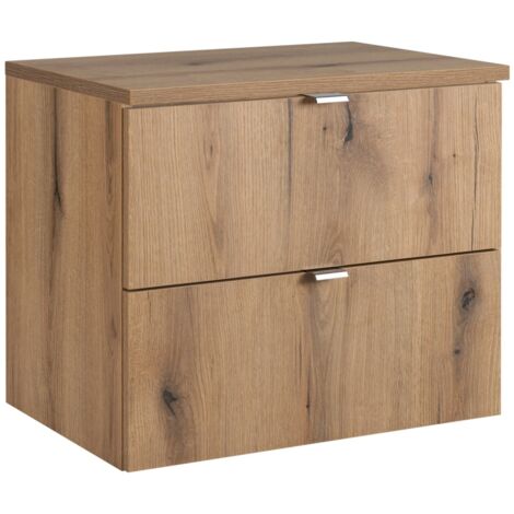 Meuble sous vasque suspendu 2 tiroirs avec le plan NOVA OAK 80 CM en chêne