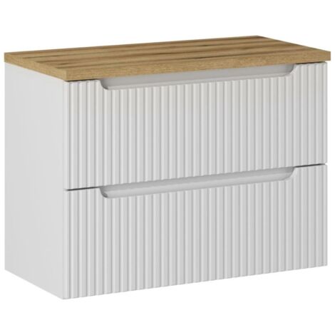 Meuble sous vasque suspendu 2 tiroirs  NOVA blanc avec le plan OAK 80 CM