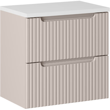 Meuble sous vasque suspendu 2 tiroirs NOVA cachemire 60 cm et le plan blanc