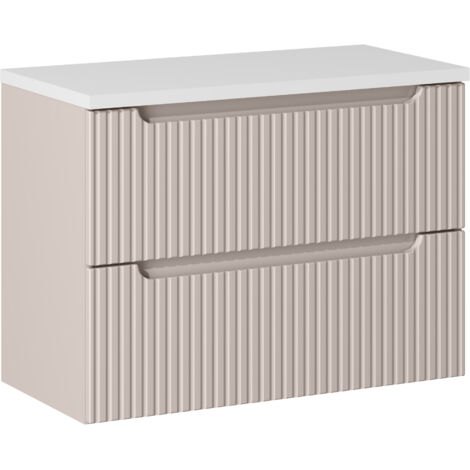 Meuble sous vasque suspendu 2 tiroirs NOVA cachemire 80 CM et le plan blanc