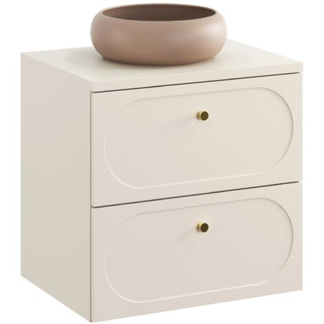 Meuble sous vasque suspendu  60 cm DONNA SAND beige avec plan et vasque WIKI
