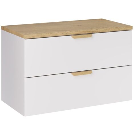 Meuble sous vasque suspendu avec plan en chêne ASTER blanc 80 cm