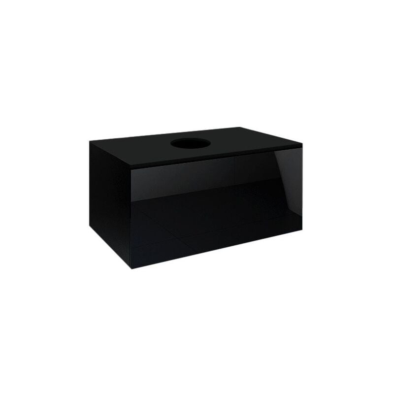 Meublorama - Meuble sous vasque suspendu collection owl, coloris noir mat et noir brillant, idéal pour une salle de bain design