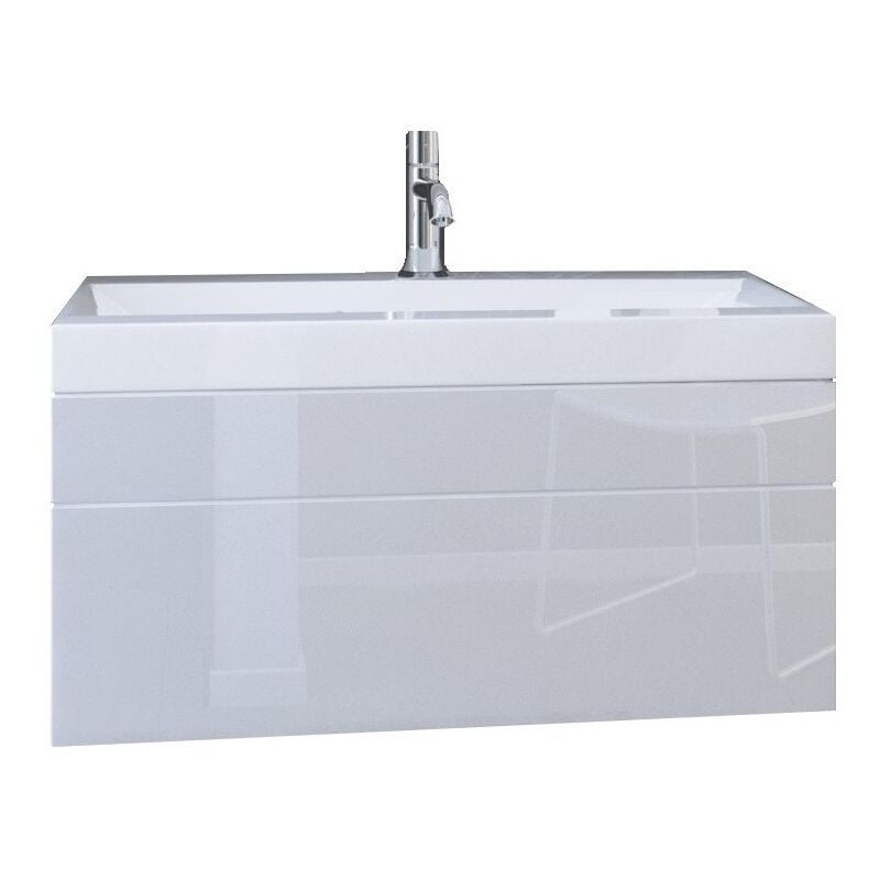 Meublorama - Meuble sous vasque suspendu collection raven, coloris blanc mat et blanc brillant, idéal pour une salle de bain design