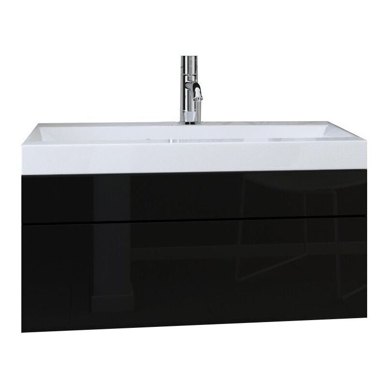 Meublorama - Meuble sous vasque suspendu collection raven, coloris noir mat et noir brillant, idéal pour une salle de bain design