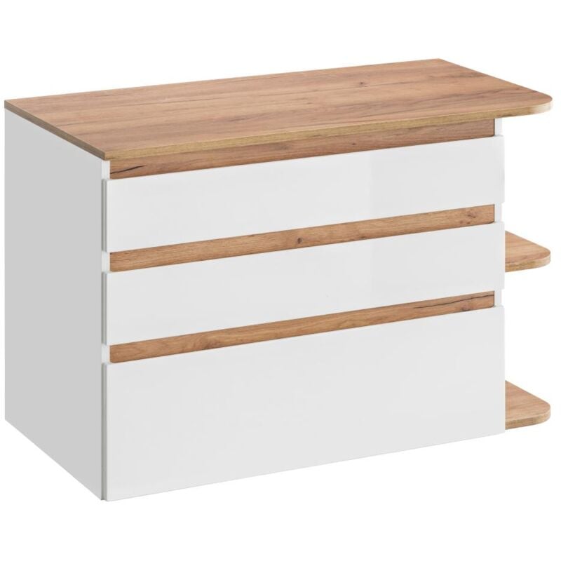 Vente-unique - Meuble sous vasque suspendu - Coloris naturel clair et blanc - 96 cm - anida